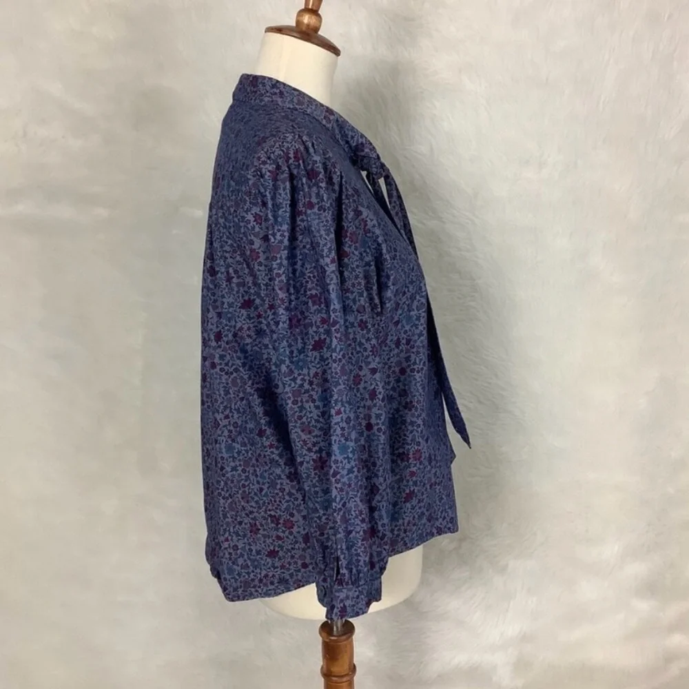 J. Crew Blue Puff Sleeve Blouse with Tie Front - Picture 2 of 7